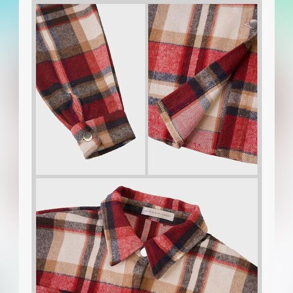 S Deer concept Womens Casual Flannel Plaid Shirts Shacket Jacket Small NWT - Picture 5 of 6